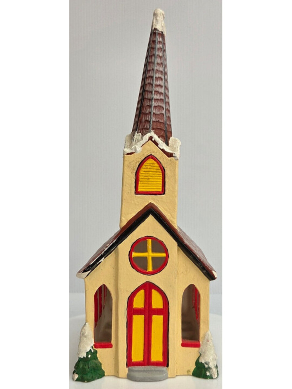 Vintage Chalkware Church Christmas Village Hand Painted 1985 Holiday Decor